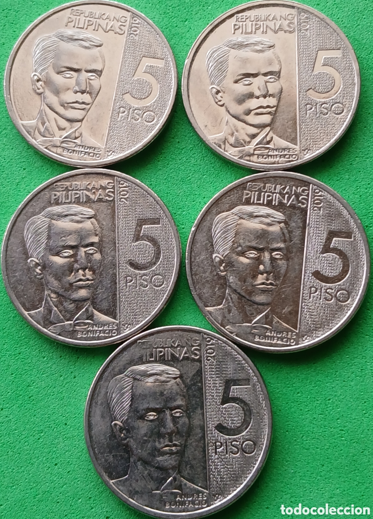 Monedas antiguas de Asia: Filipinas 5 pesos 2019 &times; 5 monedas. Km#302