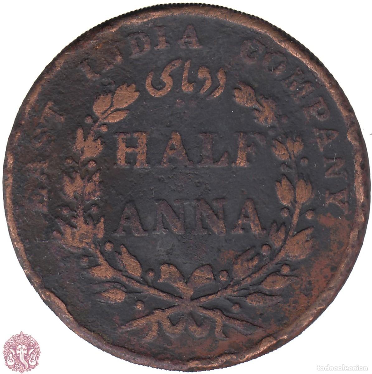 Monedas antiguas de Asia: COMPA&Ntilde;&Iacute;A DE LAS INDIAS ORIENTALES Media Anna 1835 Ceca Bombai &Oslash; 30,24mm KM#447.1 INDIA BRIT&Aacute;NICA