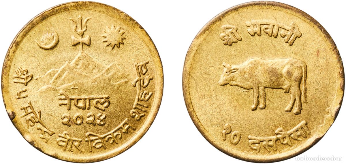 Monedas antiguas de Asia: Nepal Kingdom VS 2024 (1967) 10 Paisa - Mahendra Bir Bikram Brass San Francisco Mint 3.96g UNC KM