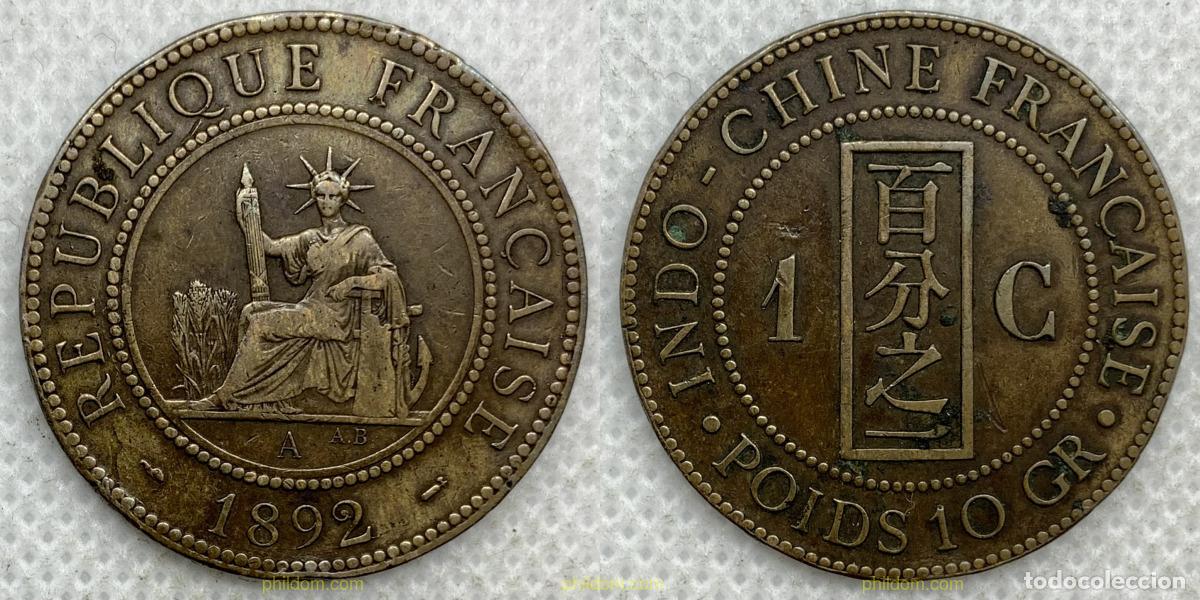 Monedas antiguas de Asia: 2742 INDOCHINA 1892 REPUBLICA FRANCAISE 1892 INDO CHINA 1 CENTIMO