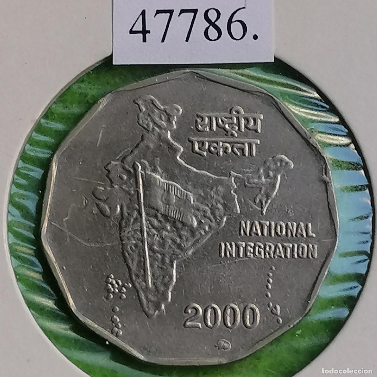 Monedas antiguas de Asia: India 2 rupias 2000, (MMD) Mosc&uacute; , integraci&oacute;n nacional