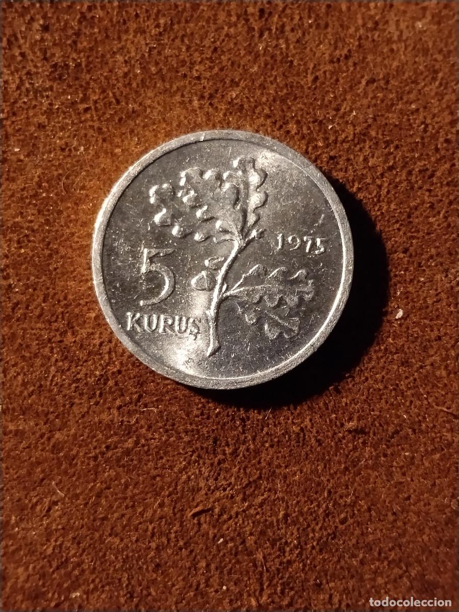 Monedas antiguas de Asia: Moneda Turqu&iacute;a 5 Kuruş 1975 &ndash; T&uuml;rkiye Cumhuriyeti &ndash; Rama de roble