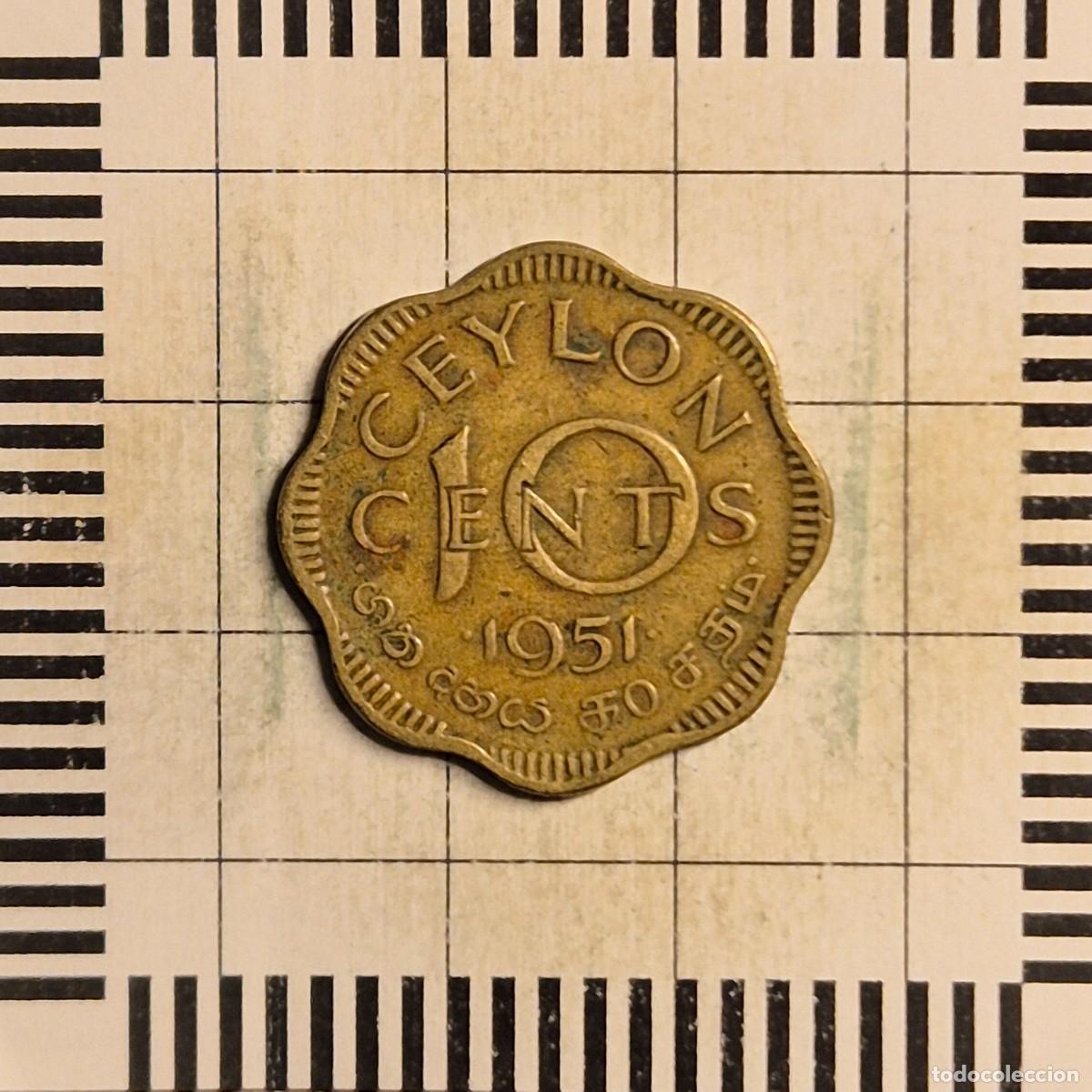 Monedas antiguas de Asia: 10 CENTS, CEILAN. JORGE VI, 1951. (KM#121).