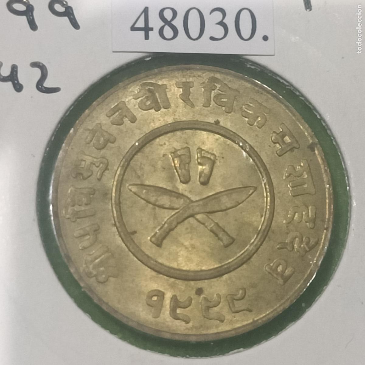 Monedas antiguas de Asia: Nepal 2 paisa, 1999-1942 dC, reinado de Tribhuvana Bir Bikram (1911-1950)