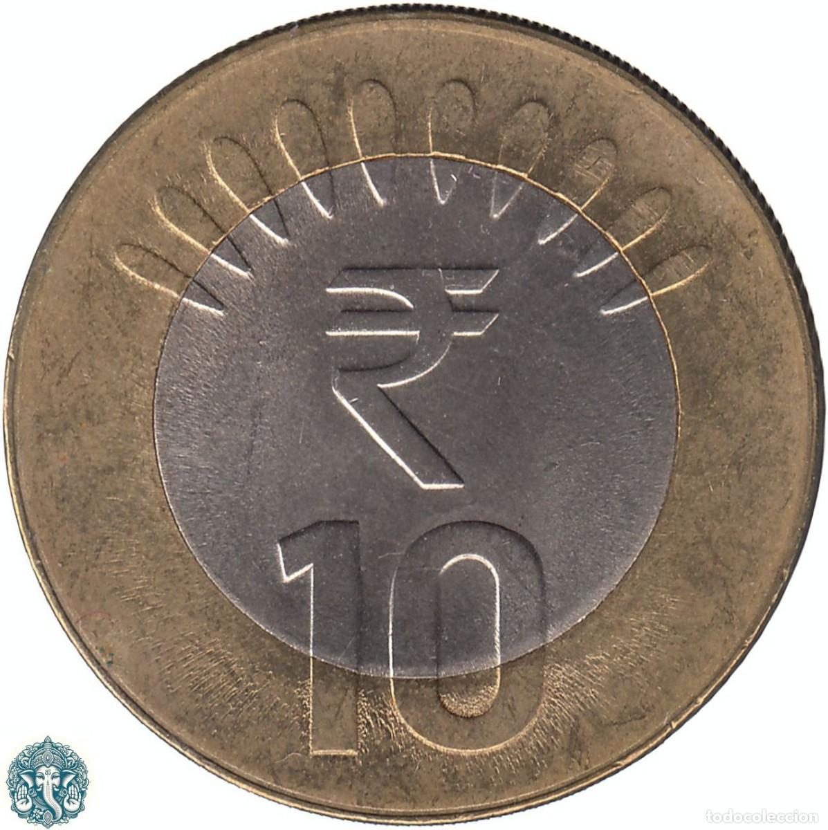 Monedas antiguas de Asia: INDIA 10 Rupias 2013 Ceca Noida ● KM#400 bimet&aacute;lica