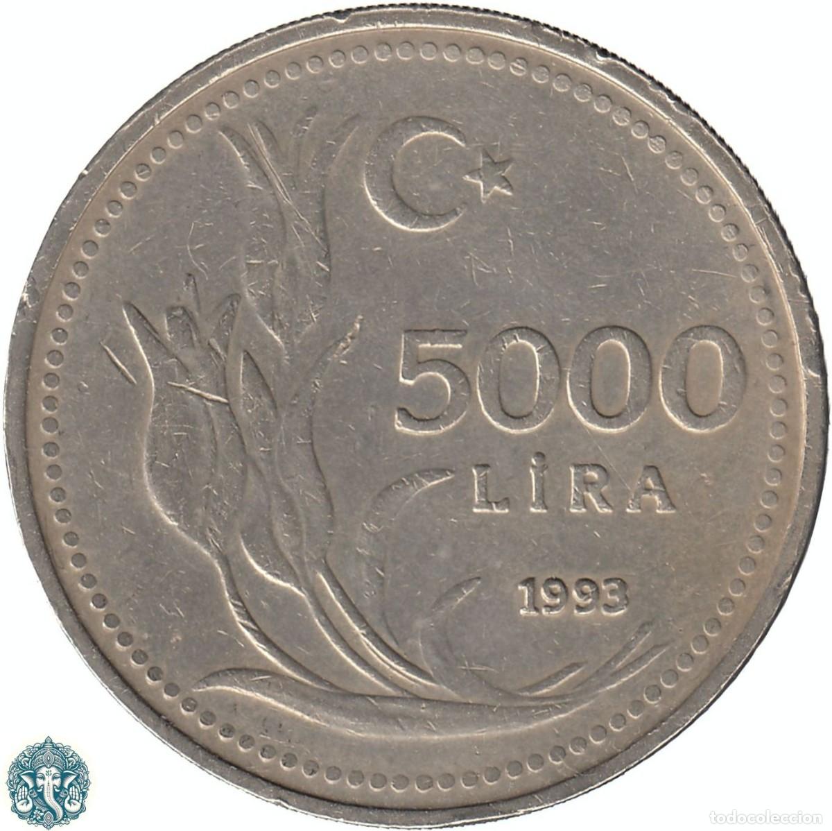 Monedas antiguas de Asia: TURQU&Iacute;A 5000 Liras 1993 KM#1025 canto normal