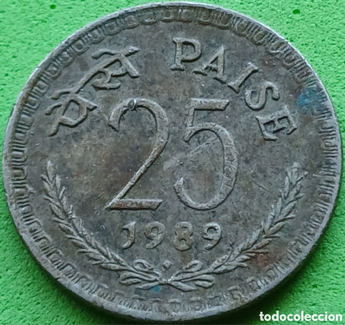 Monedas antiguas de Asia: India 25 paise 1989 km#49.1 ceca Bombay/ ESCASA