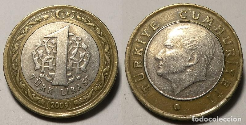 Monedas antiguas de Asia: MONEDA DE TURQUIA 1 LIRA 2009, bimet&aacute;lica