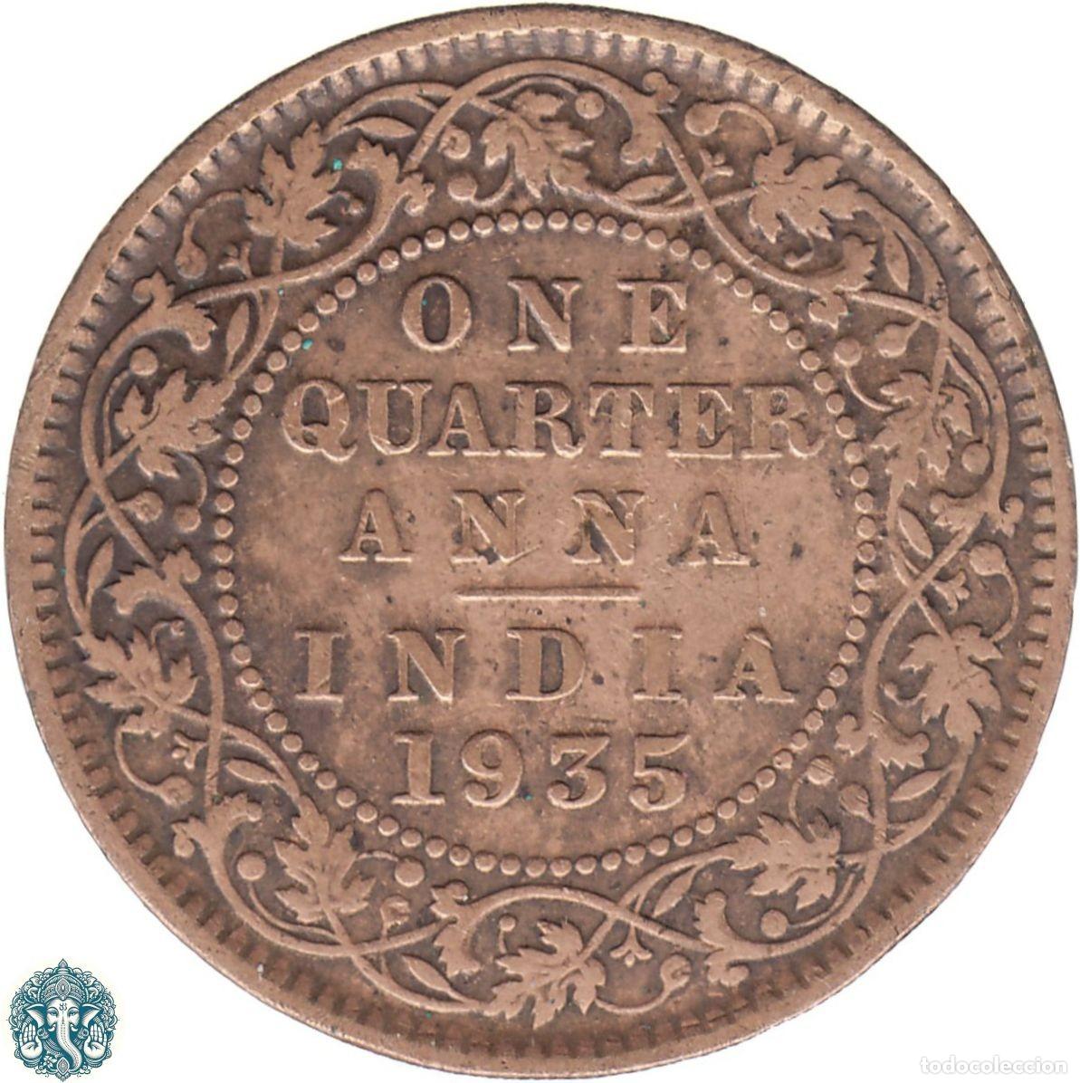 Monedas antiguas de Asia: INDIA BRIT&Aacute;NICA &frac14; Un Cuarto de Anna 1935 Ceca Calcuta KM#512