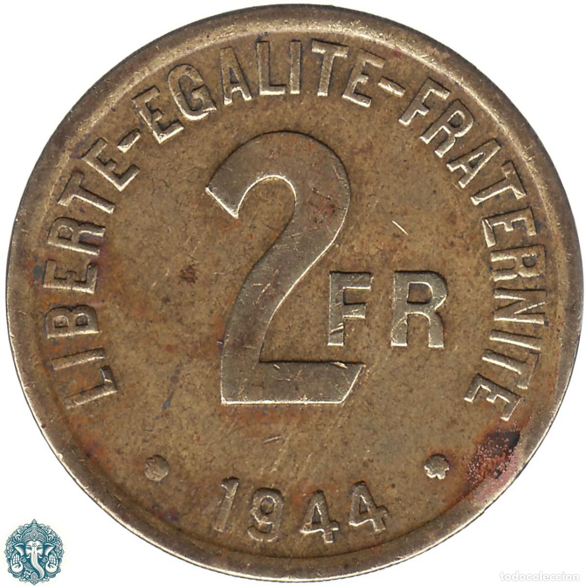 Monedas antiguas de Asia: FRANCIA 2 Francos 1944 Ceca Filadelfia KM#905