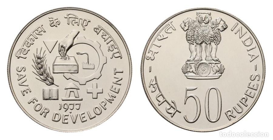 Alte M&uuml;nzen aus Asien: INDIA - 50 RUPIAS - 1977 - NO CIRCULADA - PLATA