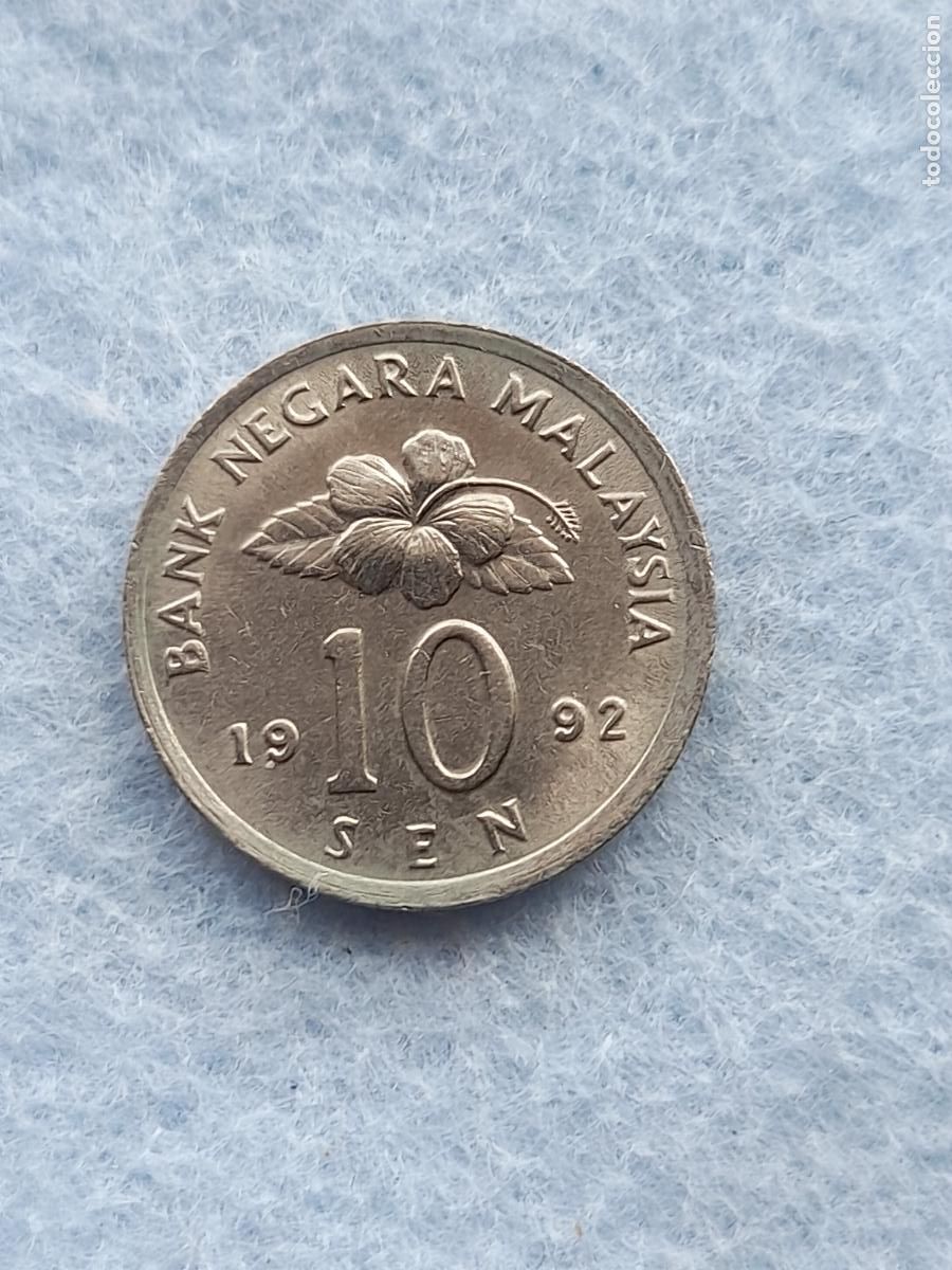 Alte M&uuml;nzen aus Asien: Malasia. 10 Sen. A&ntilde;o 1992.
