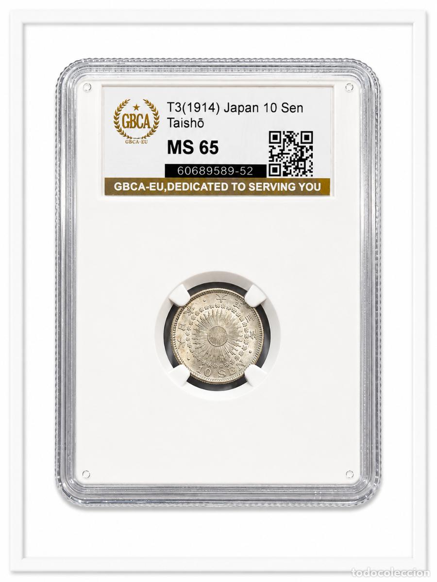 Monedas antiguas de Asia: *** MAGN&Iacute;FICOS 10 SEN DE TAISHO. A&Ntilde;O 3 (1914) JAP&Oacute;N. CERTIFICADA POR GBCA COMO MS 65. PLATA ***