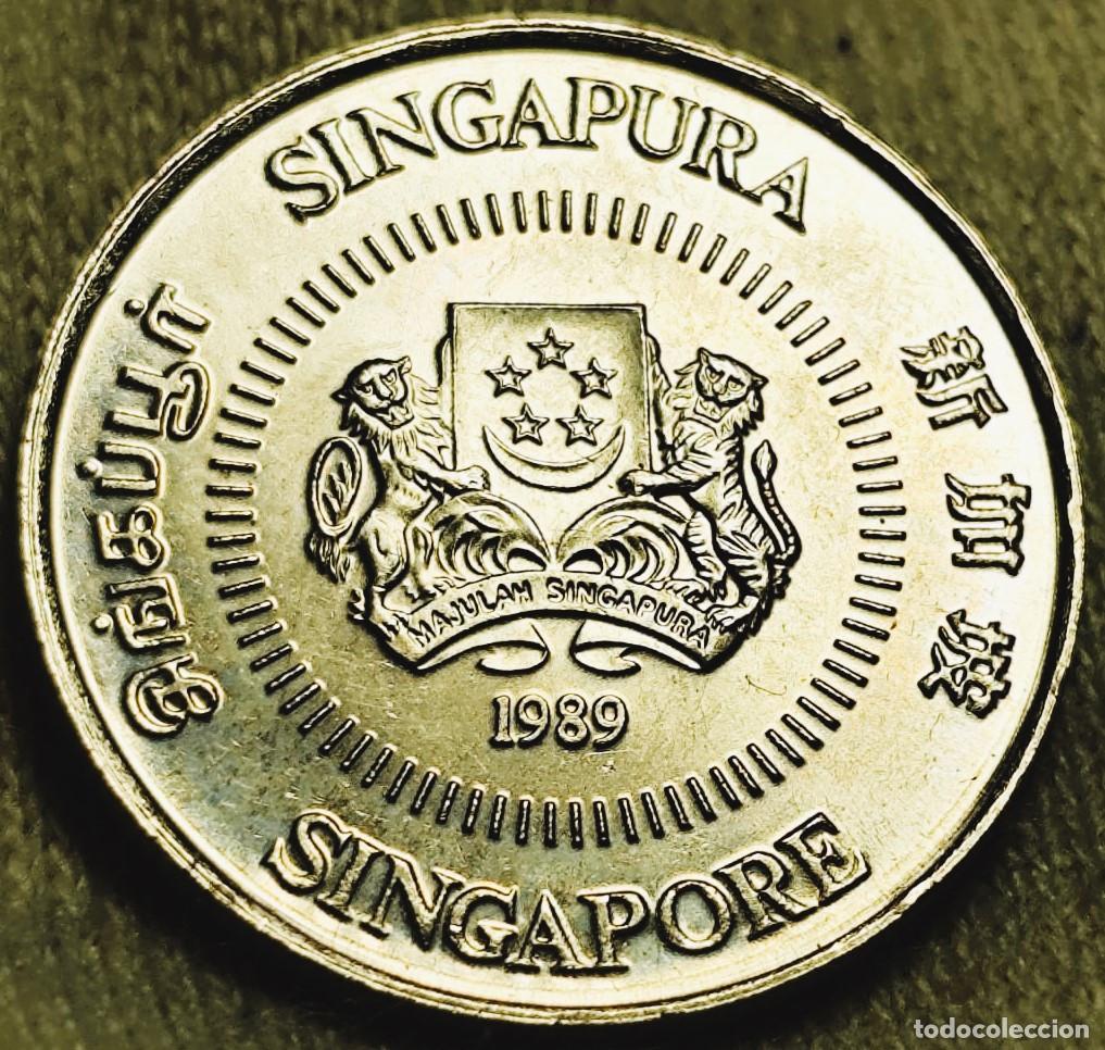 Moedas antigas da &Aacute;sia: Singapur 10 centavos, 1989 Sin Circular (SC) Lote 2631