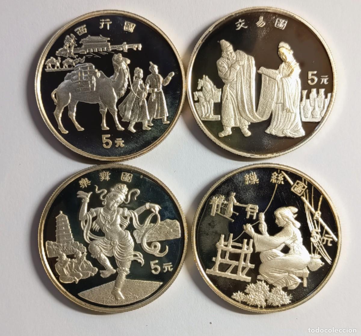 Monedas antiguas de Asia: CHINA. SEGUNDO SET DE LA &ldquo;RUTA DE LA SEDA&rdquo;. 4 MONEDAS DE 5 YUAN. PLATA. PROOF. 1995. ESCASAS