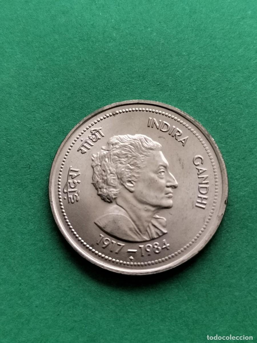 Monedas antiguas de Asia: (INDIA)(1985)( CUPRONIQUEL) 50 PAISE CONMEMORATIVO MUERTE INDIRA GANDHI