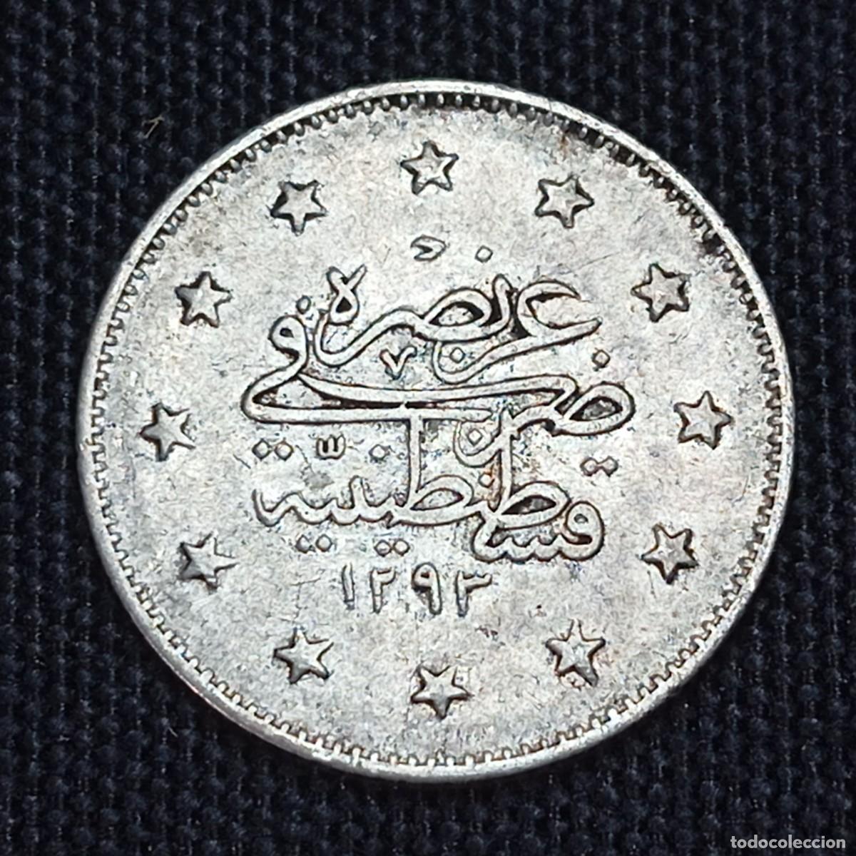 Monedas antiguas de Asia: ⚜️ BBG5 2. Moneda Plata Imperio Otomano 2 Kurus 1293 AH (٣٠) 1904 Abdul Hamid II El Ghazi