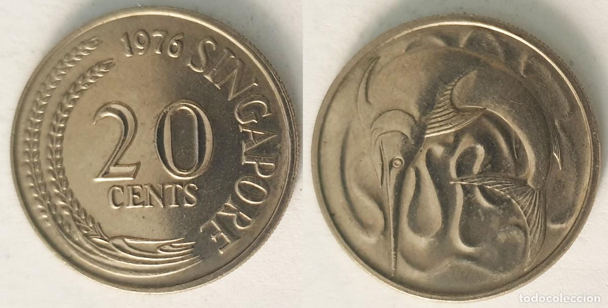 Monedas antiguas de Asia: Singapur 20 Centavos 1976 Garza Blanca KM#4