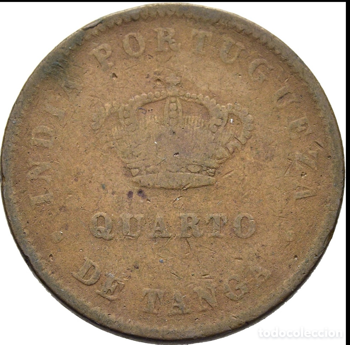 Monedas antiguas de Asia: Moneda INDIA PORTUGUESA 1/4 Tanga 1886. Quarto