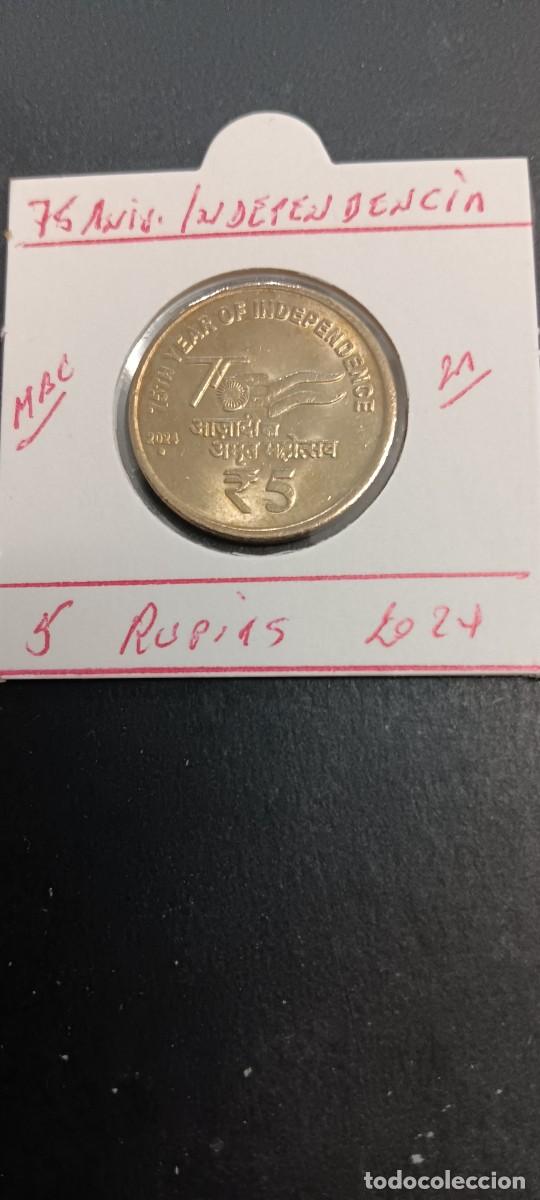 Monedas antiguas de Asia: INDIA 5 RUPIAS 2024 MBC (NIQUEL-LAT&Oacute;N) 75 ANIV. INDEPENDENCIA
