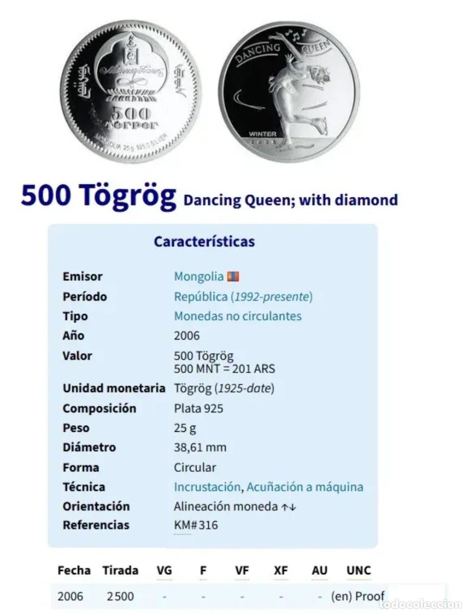 Monedas antiguas de Asia: Mongolia Moneda De Plata Y Diamante Dancing 2006 - Foto 3