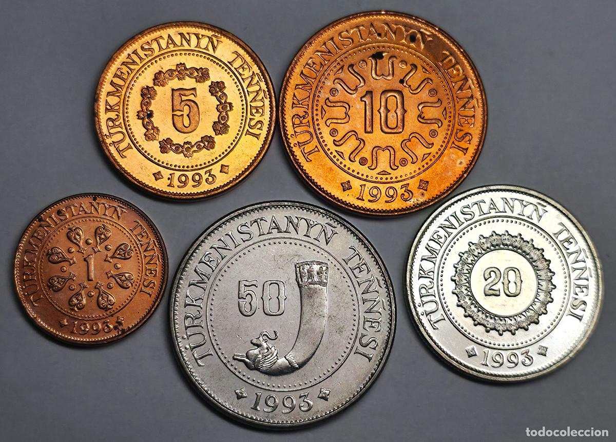 Monedas antiguas de Asia: LOTE 5 MONEDAS Turkmenist&aacute;n 1993 1, 5, 10, 20, 50 Teňňe, Tenge. EBC