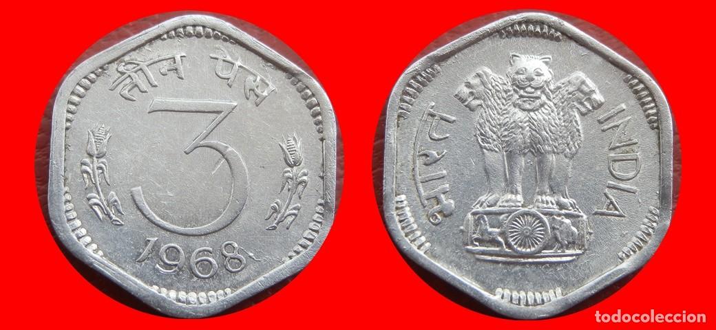 Monedas antiguas de Asia: 3 PAISE 1968 INDIA-152916