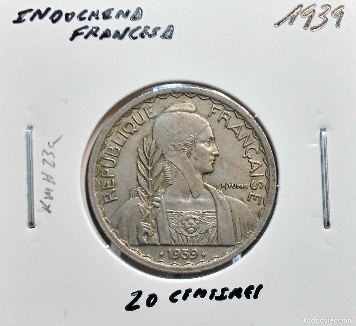 Monedas antiguas de Asia: INDOCHINA FRANCESA 20 CENTIMES / C&Eacute;NTIMOS 1939 KM#23a MBC NO MAGN&Eacute;TICA.