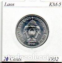 Monedas antiguas de Asia: LAOS 1952, 20 CENTS, KM-5, SC