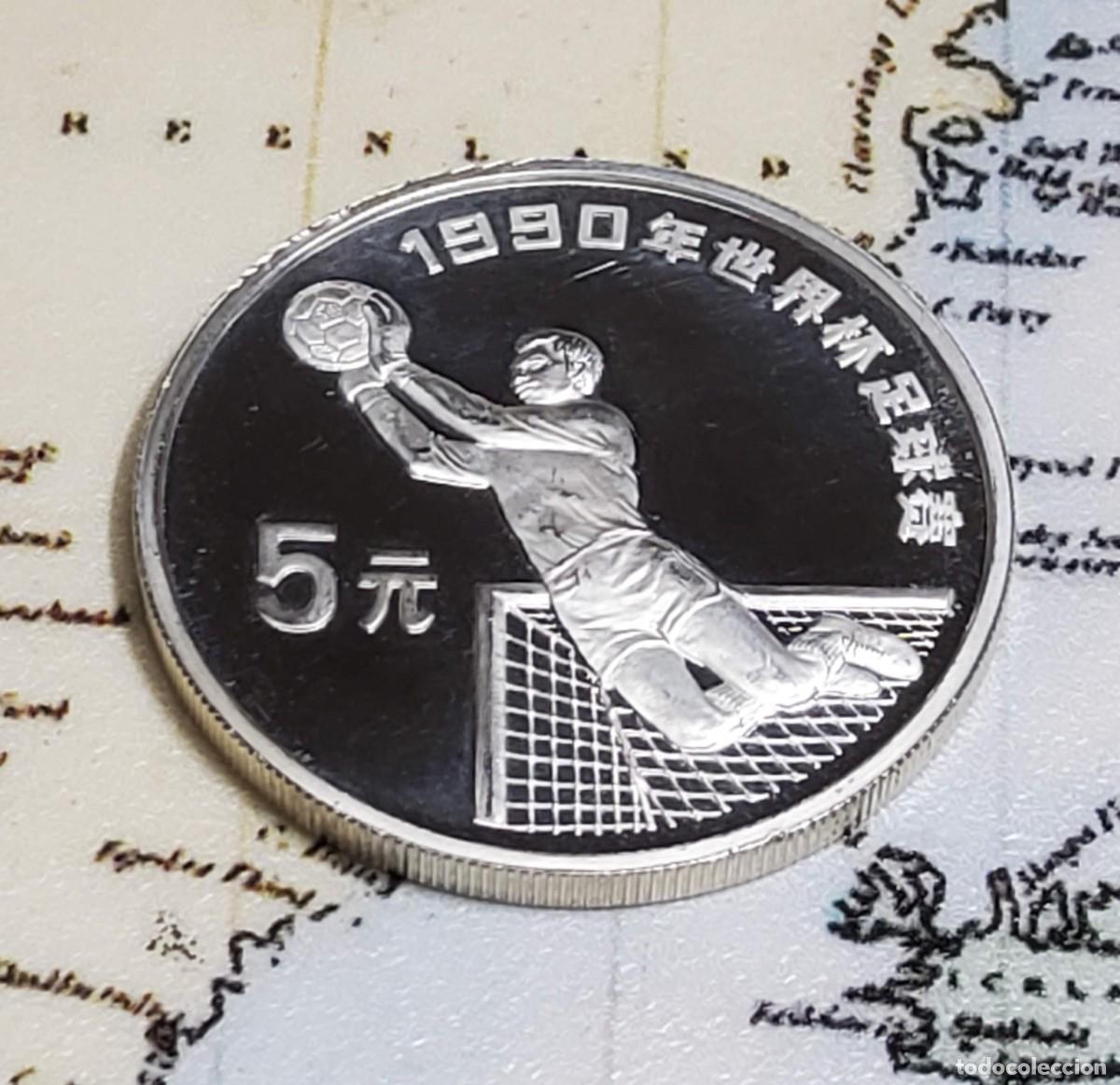 Monedas antiguas de Asia: 5 yuanes de plata de CHINA del a&ntilde;o 1990.PROOF