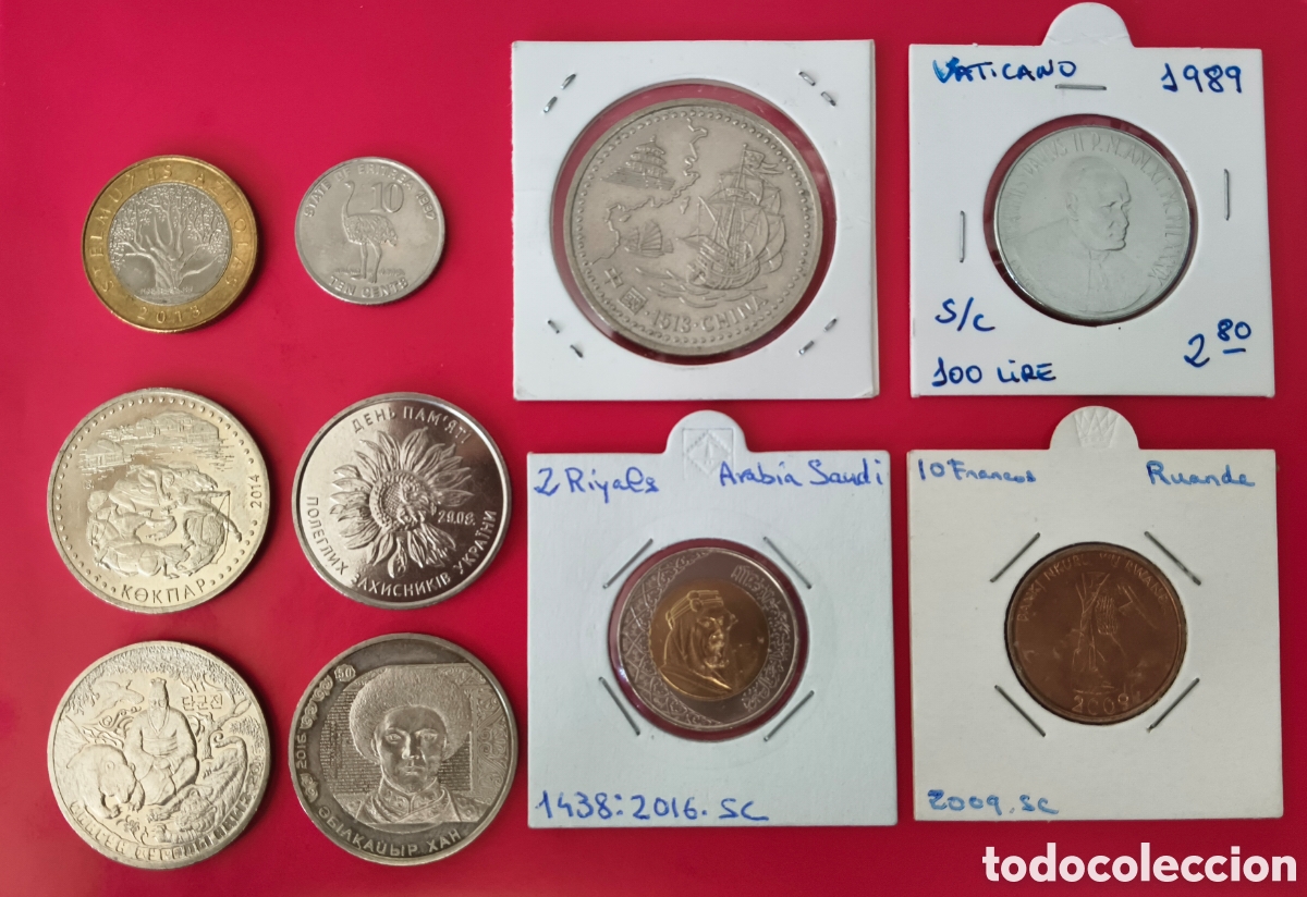 Monedas antiguas de Asia: Lote 10 monedas: Kazajistan, Vaticano, Rwanda, Eritrea, Arabia saud&iacute;, Lituani, Portugal, Ucrania