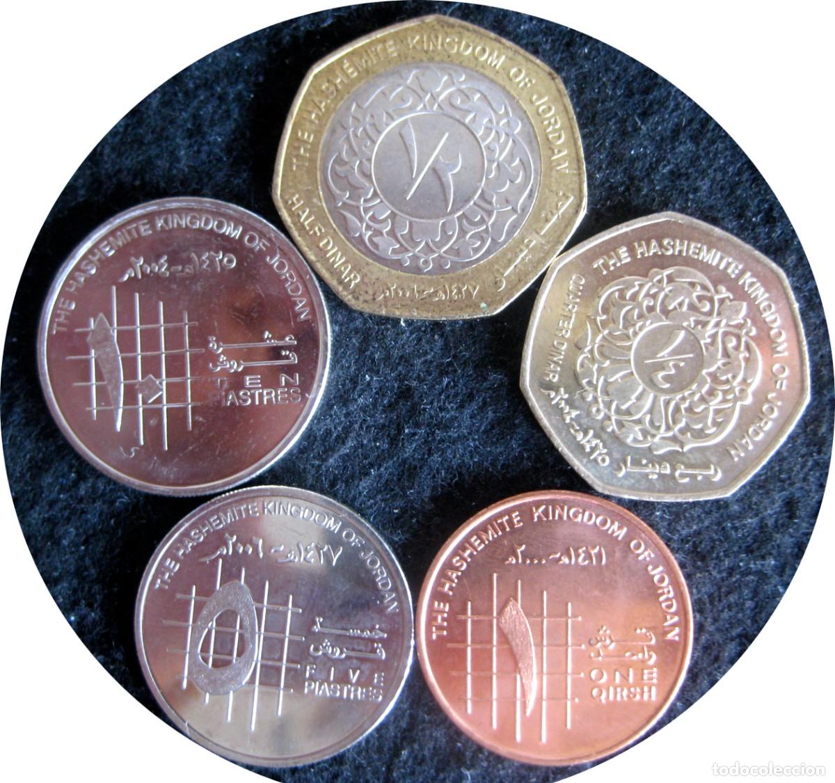 Monedas antiguas de Asia: Jordania, Set 5 Monedas: 1, 5 y 10 Piastras + 1/4 y 1/2 Dinars./ Sin Circular.