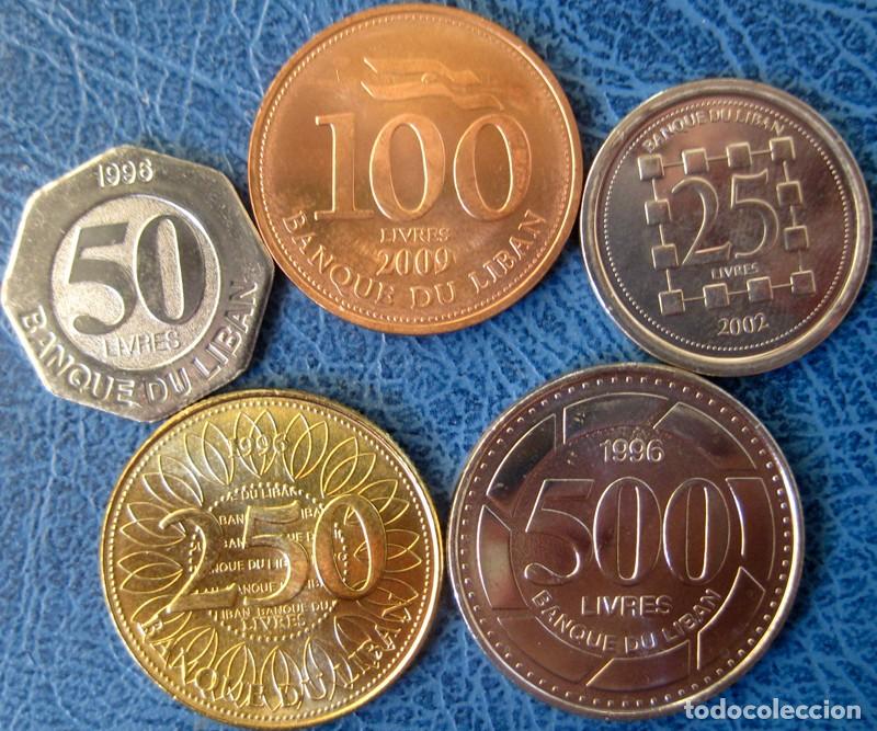 Monedas antiguas de Asia: L&iacute;bano 1996/09, Set 5 monedas: 25, 50, 100, 250 y 500 Libras./ Las de las fotos.