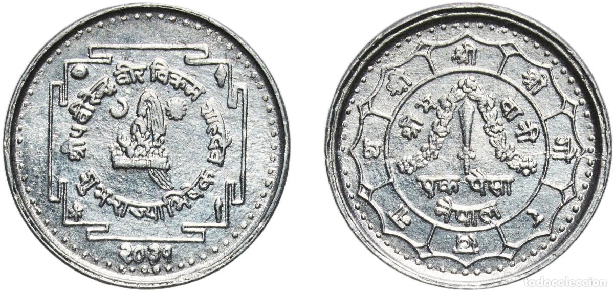 Monedas antiguas de Asia: Nepal Kingdom 2031 (1974) 1 Paisa - Birendra Bir Bikram (Coronation) Aluminium (75000) 0.63g UNC K