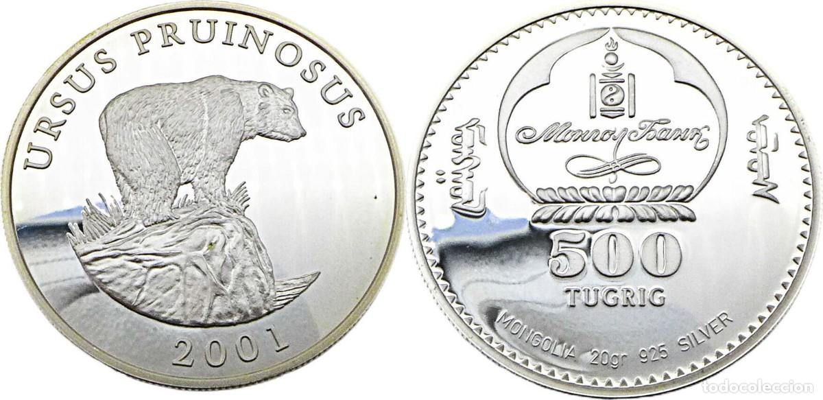 Monedas antiguas de Asia: MONGOLIA 500 TUGRIK 2001 - OSO TIBATANO