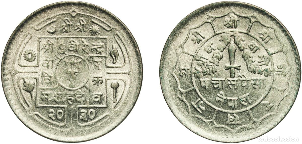 Monedas antiguas de Asia: Nepal Kingdom 2030 (1973) 50 Paisa - Birendra Bir Bikram Copper-nickel (75% Copper, 25% Nickel) Min