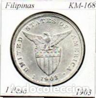 Monedas antiguas de Asia: FILIPINAS 1903, 1 PESO, KM-168, AG, SC, 2 FOTOS