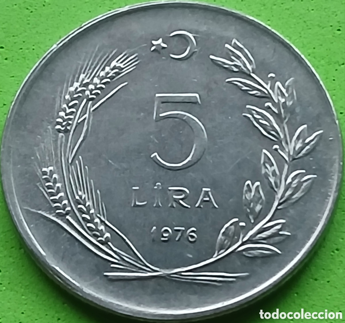 Monedas antiguas de Asia: Turqu&iacute;a 5 liras 1976 km#905 sin punto