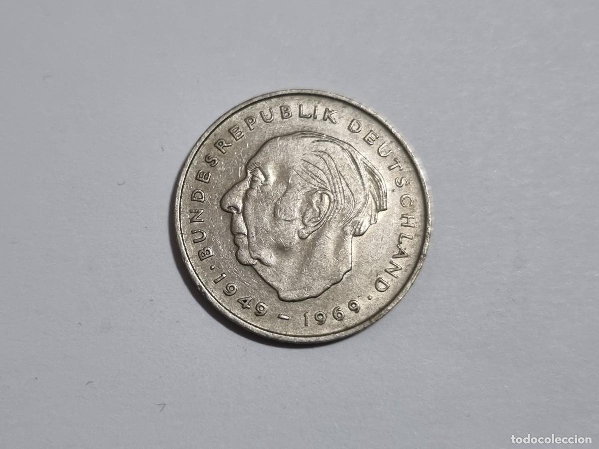Monedas antiguas de Asia: Antigua Moneda 1970-D Alemania 2 Marcos 1949-1969 Aniversario Theodor Heuss