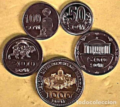 Monedas antiguas de Asia: Uzbequist&aacute;n, Set de 5 monedas: 50, 100, 200, 500 y 1000 So'm/ Sin Circular - Fotos.