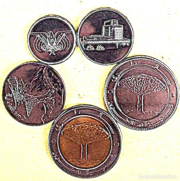 Monedas antiguas de Asia: Yemen, Set 5 monedas: 1, 5, 10, 20 (bimet&aacute;lico) y 20 Riales./ Sin Circular./ Ver fotos.