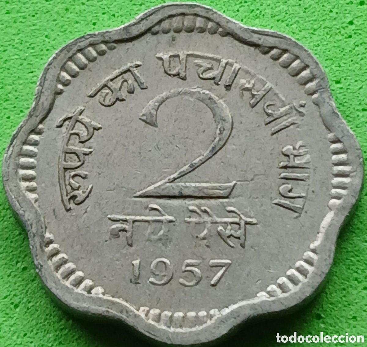 Monedas antiguas de Asia: India 2 naye paise 1957 km#11 sin marca de ceca-Calcuta