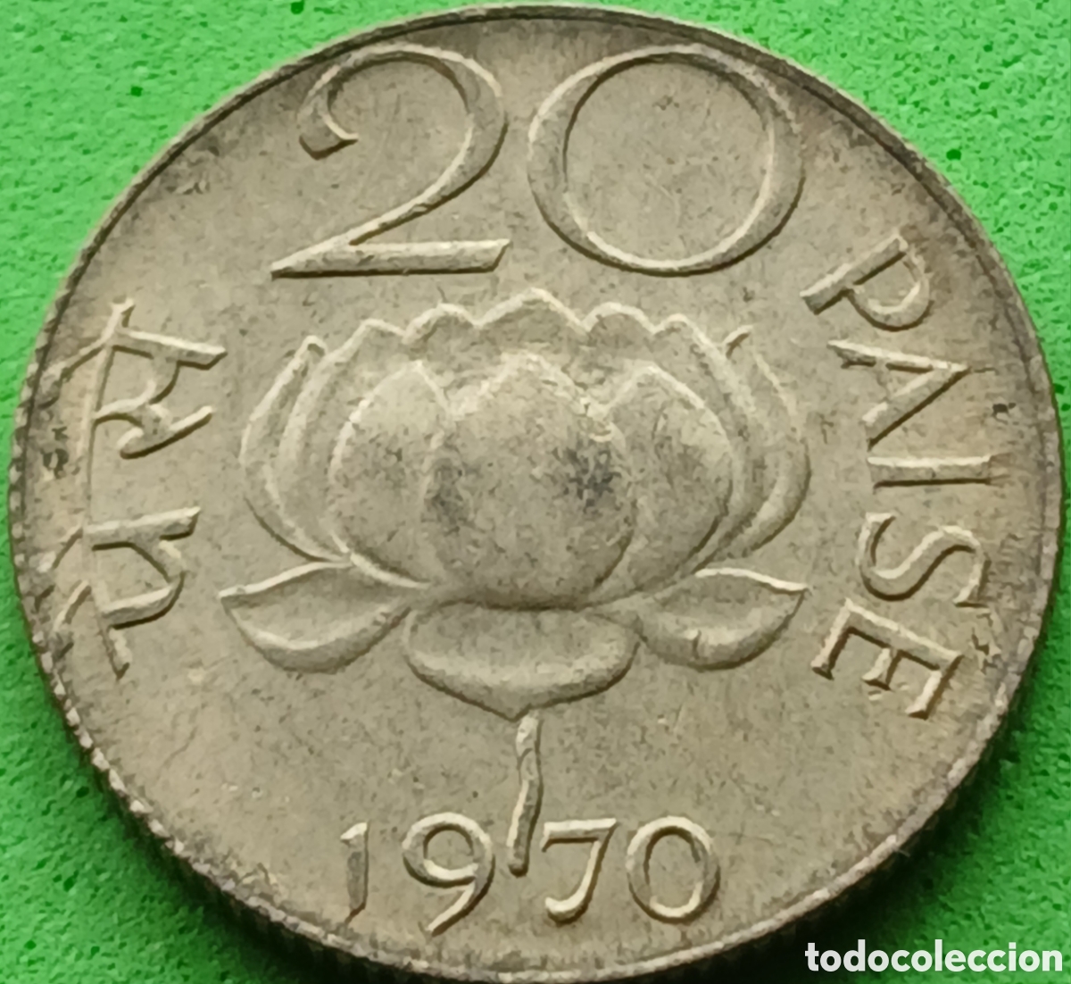 Monedas antiguas de Asia: India 20 paise 1970 km#41 sin marca de ceca-Calcuta