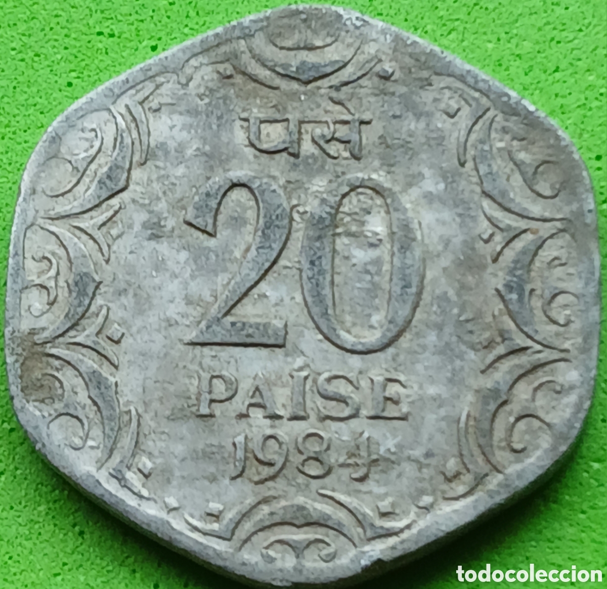 Monedas antiguas de Asia: India 20 paise 1984 km#44 ceca &rdquo;*&rdquo; Hyderabad