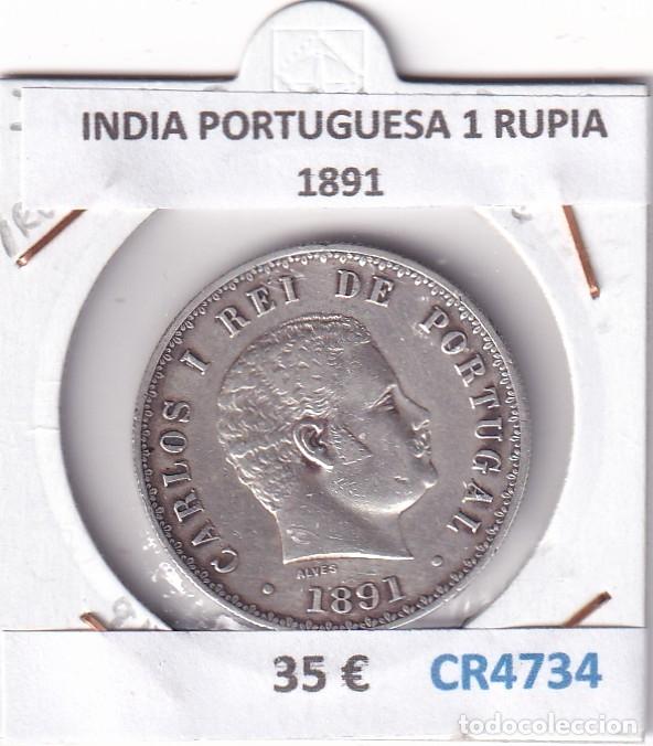 Monedas antiguas de Asia: CR4734 MONEDA INDIA PORTUGUESA 1 RUPIA 1891 PLATA