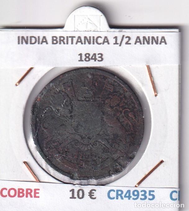 Monedas antiguas de Asia: CR4935 MONEDA INDIA BRITANICA 1/2 ANNA 1843 COBRE
