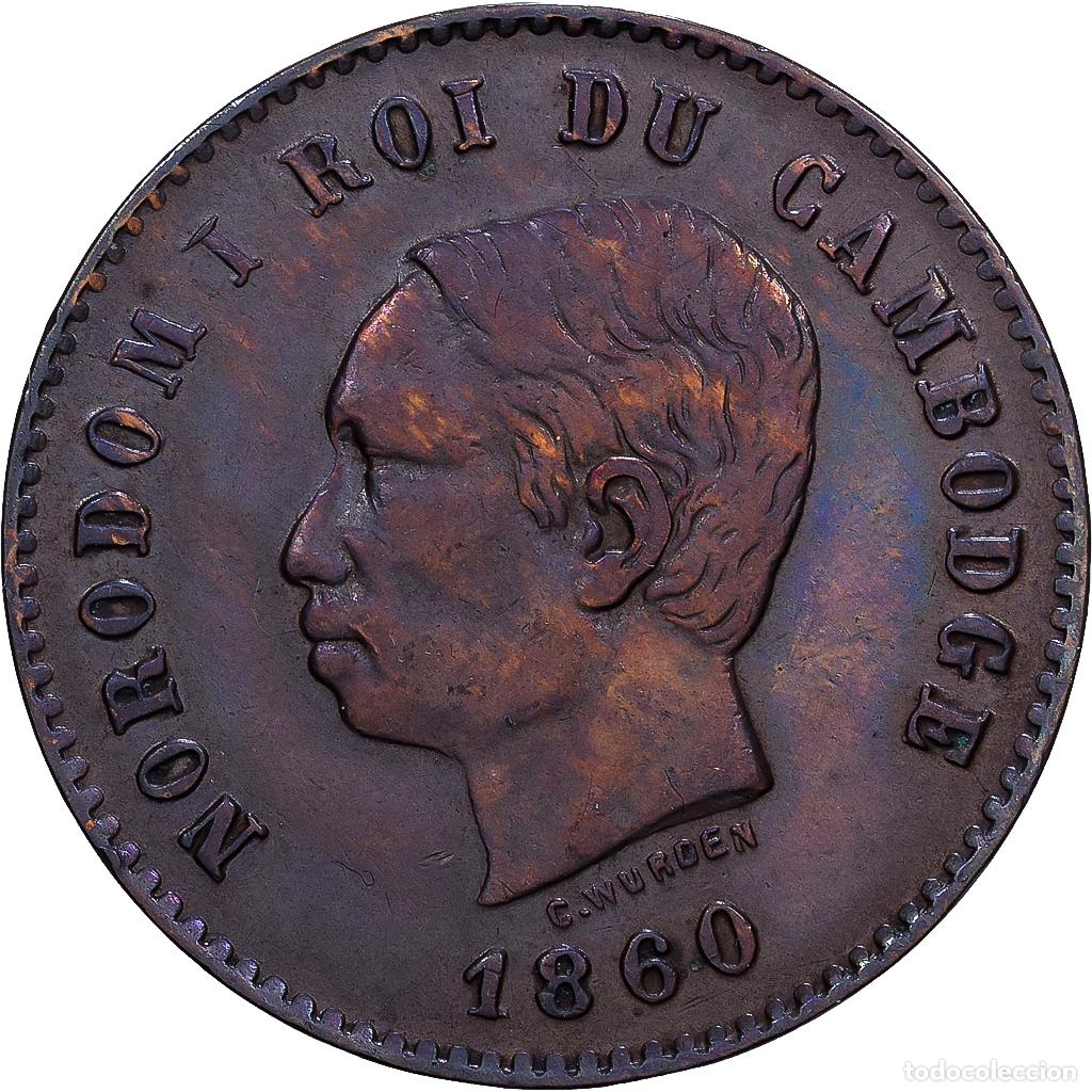Monedas antiguas de Asia: [#1546132] Camboya, Norodom I, 5 Centimes, 1860, Bruxelles, Bronce, MBC