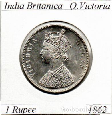 Monedas antiguas de Asia: INDIA BRITANICA 1862, 1 RUPEE, KM-473.1, QUEEN VISTORIA, AG, 11,66 GR, 917/1000 , SC, 2 FOTOS