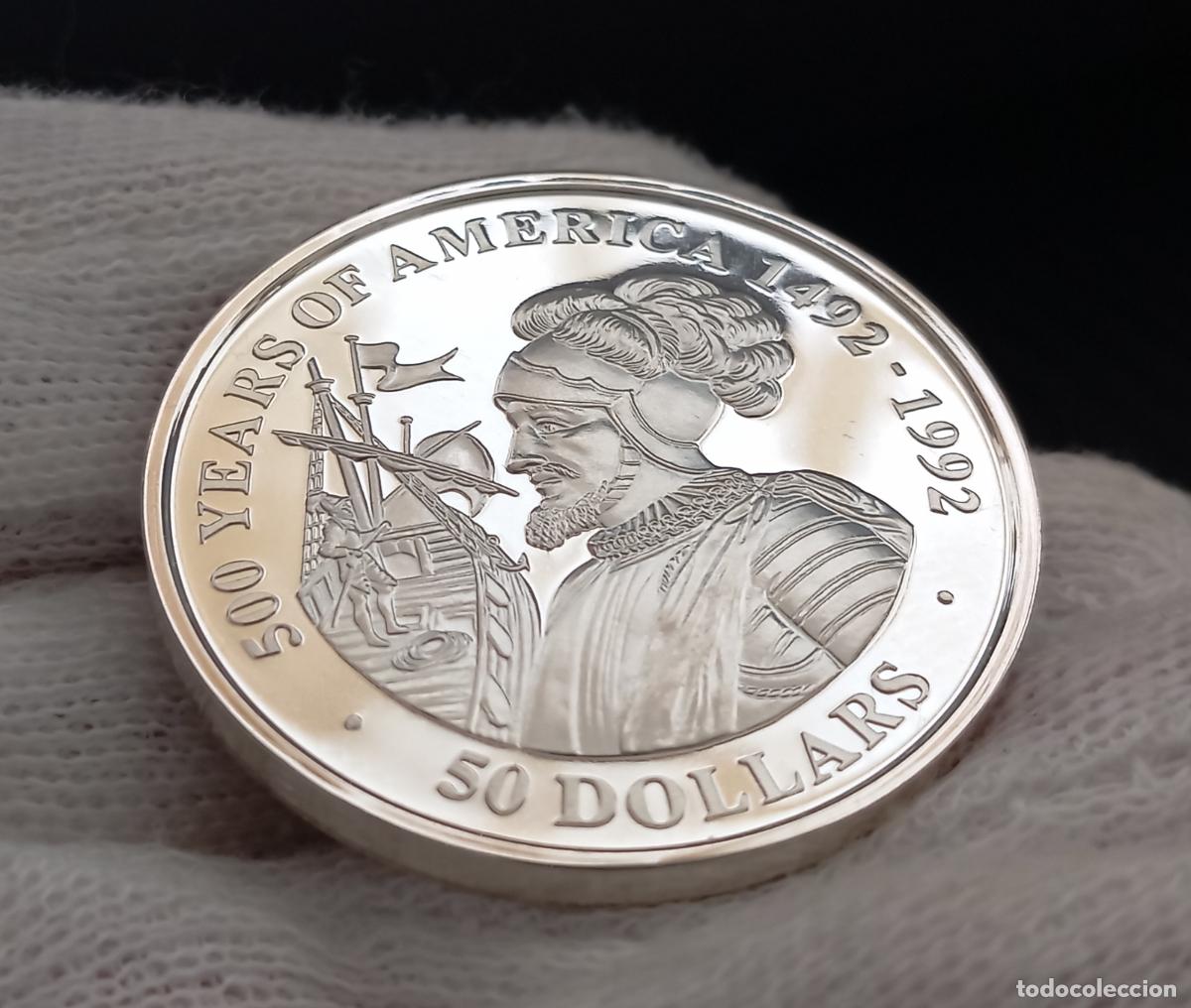 Monedas antiguas de Asia: Moneda de Plata 999 Espa&ntilde;ol Vasco N&uacute;&ntilde;ez Balboa Islas Cook 50 D&oacute;lares 1990