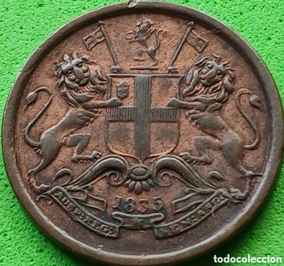 Monedas antiguas de Asia: India Brit&aacute;nica 1/12 anna 1835 km#445 poco com&uacute;n/ alineaci&oacute;n medalla (0&deg;)